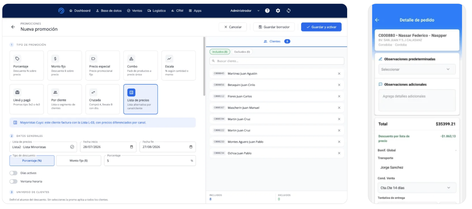 Configuración de una promoción de tipo Lista de precios en SmartPanel