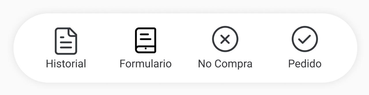 Detalle del cliente mostrando las acciones disponibles: Pedido, Cobranza y No Compra